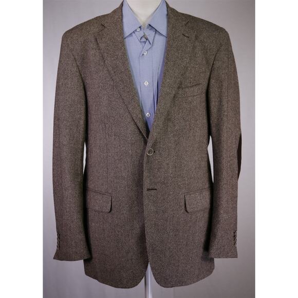 Massimo Dutti Men's Brown Herringbone Tweed 2-Btn Wool Blazer Jacket 44R - Picture 2 of 9
